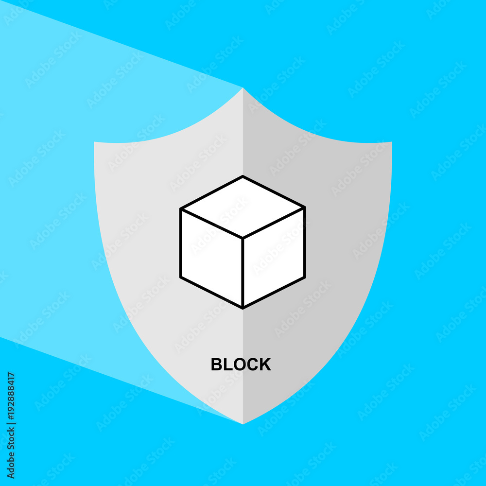 Poster shield icon with long shadow - block. block chain icon. vector graphic illustration.