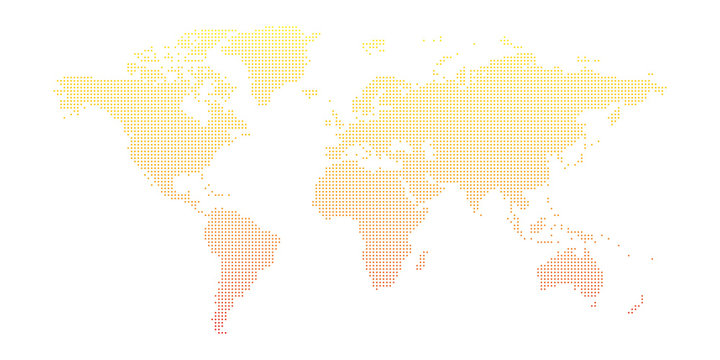Vector dotted world map isolated on white background.