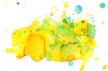 Colorful abstract watercolor texture stain with splashes and spatters. Modern creative watercolor background for trendy design.