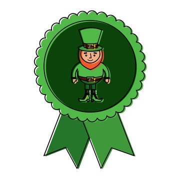 rosette badge with leprechaun st patricks cartoon vector illustration