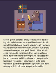 Cartoon brown bear at home reading book