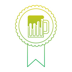 rosette badge with beer glass foamy drink vector illustration neon color line image