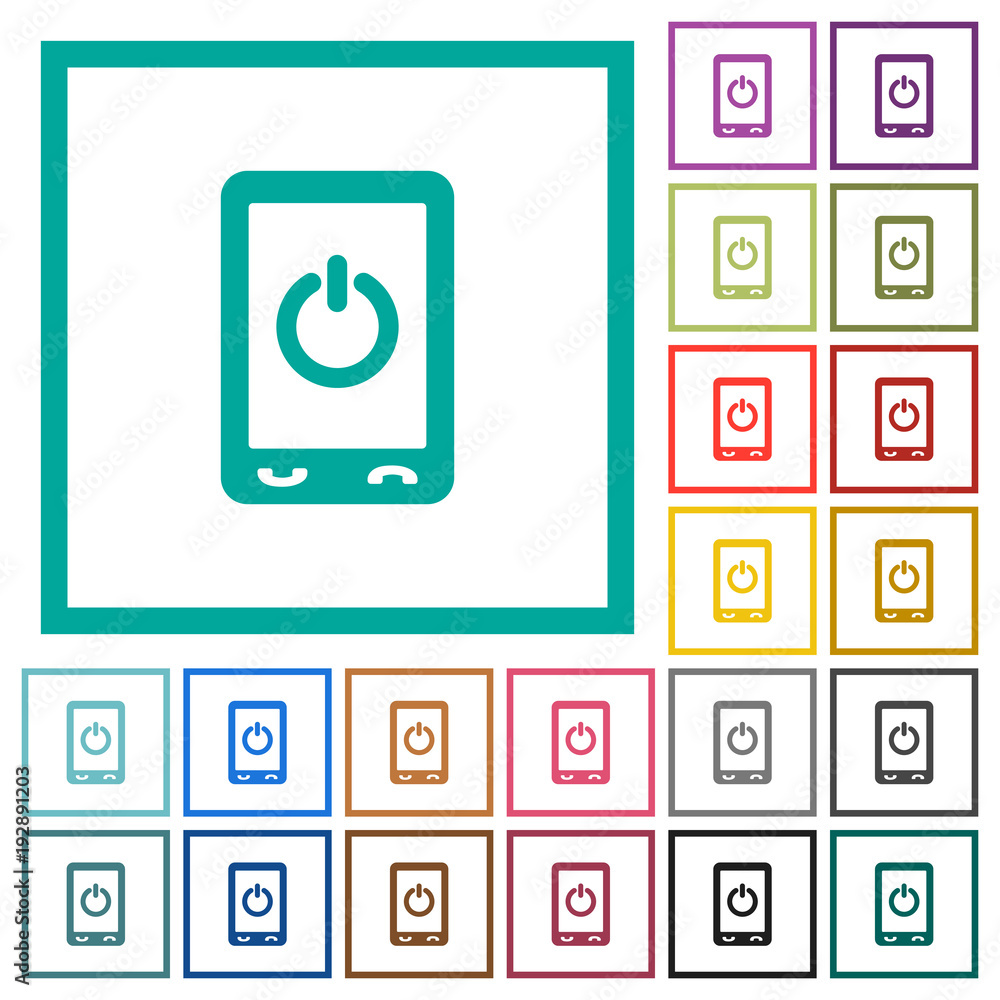 Poster mobile power off flat color icons with quadrant frames