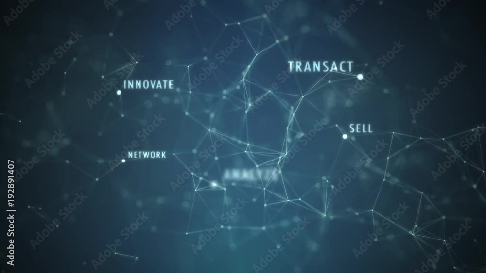 Poster conceptual business words motion with artistic lines and dots movement on blue network background. v