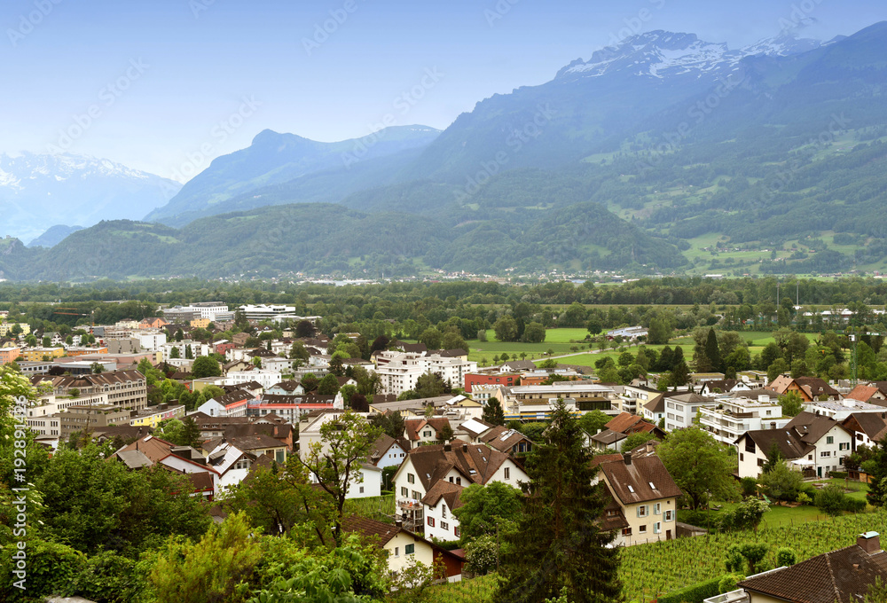 Sticker vaduz, liechtenstein top view. vaduz is the capital of liechtenstein and also the seat of the nation