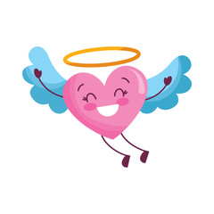 cute love heart flying wings romance vector illustration