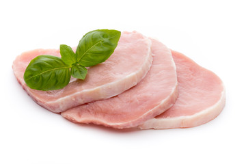 Fresh raw beef steak isolated on white background, top view.
