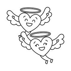couple in love two happy hearts flying valentines day vector illustration thin line image