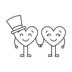 couple in love heart male with hat happy female vector illustration thin line image