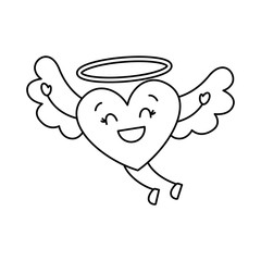 cute love heart flying wings romance vector illustration thin line image