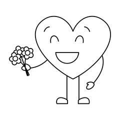 cute heart love holding bouquet flowers gift vector illustration thin line image
