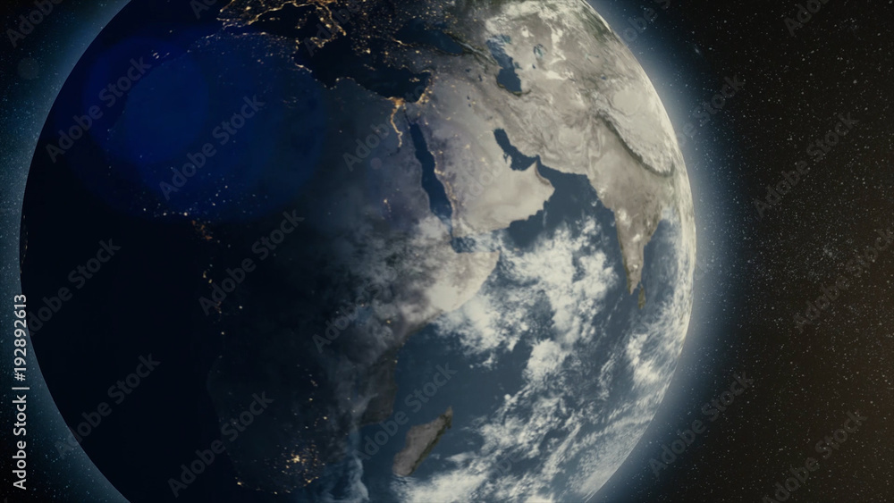 Poster planet in space. solar system and space objects. abstract scientific background - glowing planet in 