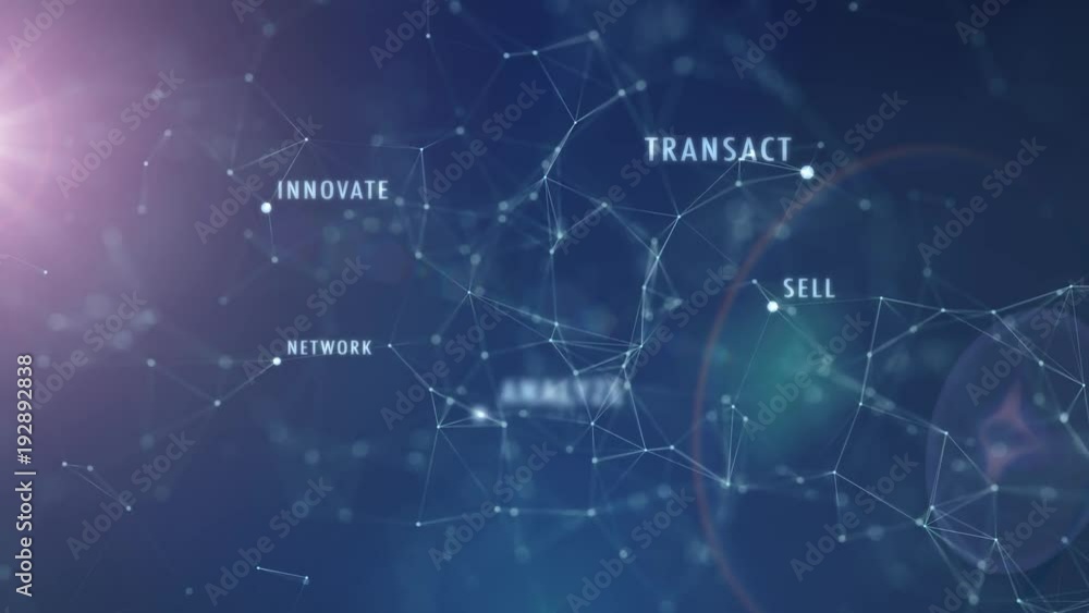 Poster conceptual business words motion with artistic lines and dots movement on blue network background wi