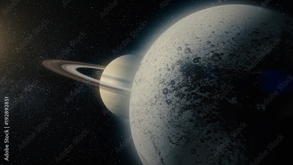 Poster planet or satellite in space. unexplored planets of faraway space. deep space. universe scene with p