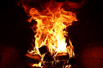 Long tongues of flame of burning fire