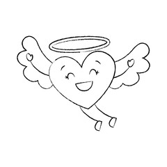 cute love heart flying wings romance vector illustration sketch image