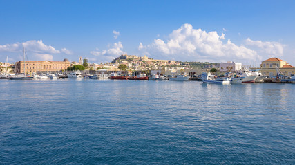 Naklejka premium Panoramic view of Milazzo town from the sea