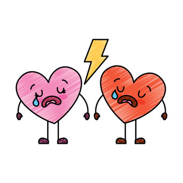 couple love heart cartoon broken crying vector illustration drawing image