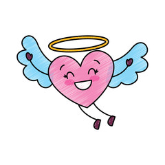 cute love heart flying wings romance vector illustration drawing image