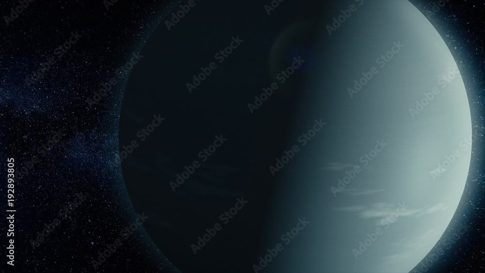 Poster planet in space. solar system and space objects. abstract scientific background - glowing planet in 