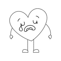 cute cartoon heart love crying sad character vector illustration dotted line image