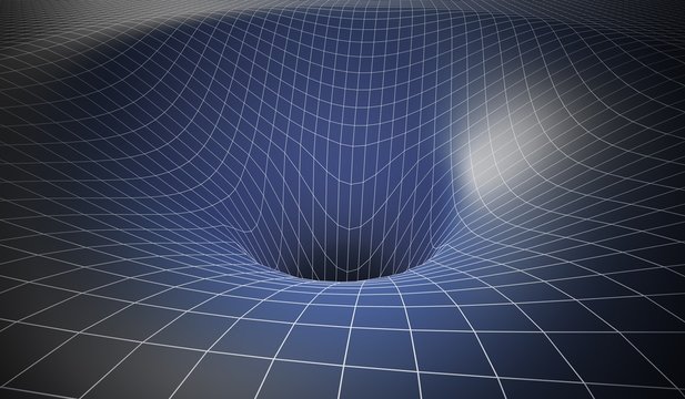 Curved spacetime caused by gravity of blackhole. 3D rendered illustration.