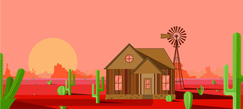 ilustración en vector de un atardecer en el desierto