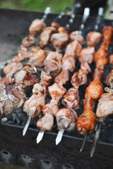 Closeup of grilled skewers