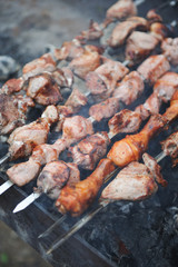 Closeup of grilled skewers