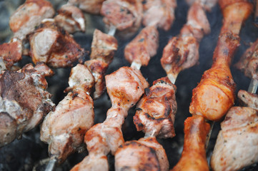 Closeup of grilled skewers