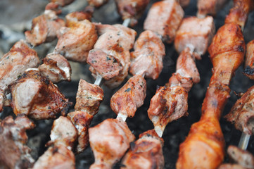 Closeup of grilled skewers