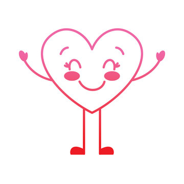 cute cartoon heart happy character vector illustration degrade red line image