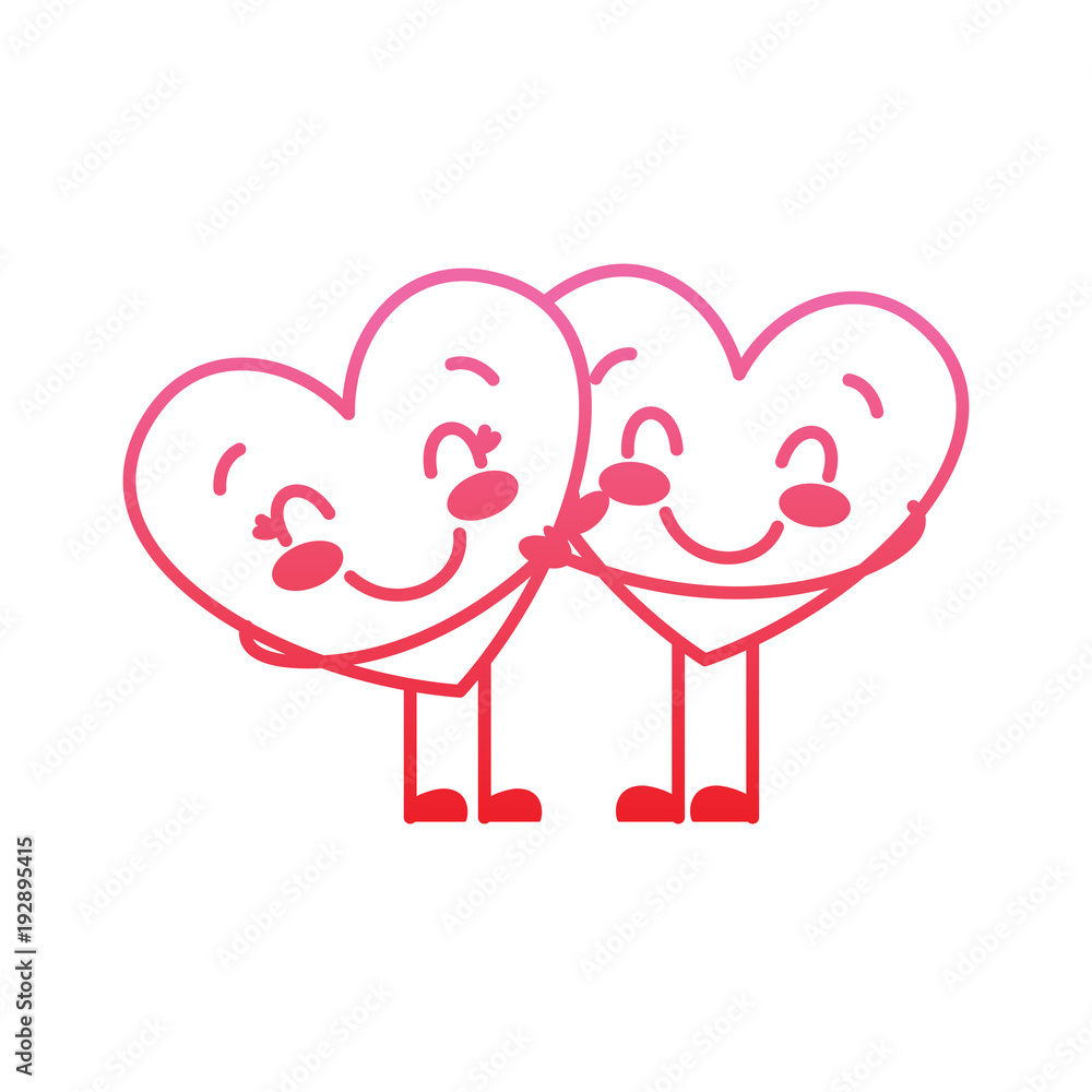 Poster couple in love two cute hearts hugging romance vector illustration degrade red line image