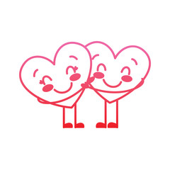 couple in love two cute hearts hugging romance vector illustration degrade red line image