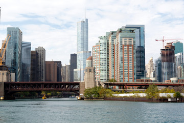 View of Chicago city skyline from Lake Michigan