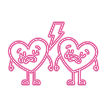 couple love heart cartoon broken crying vector illustration neon pink line image