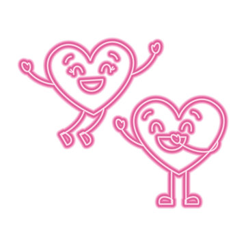 couple happy hearts in love together forever vector illustration neon pink line image