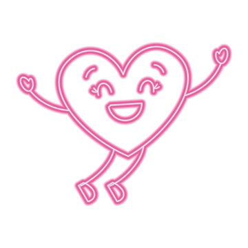 cartoon happy heart love character vector illustration neon pink line image