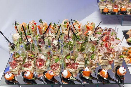 Canape for a buffet table, appetizer.