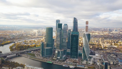 Fototapeta premium View of Moskva-city Moscow International Business Center Moscow, Russia. Clip. Top view of the magnificent Business Center-Moscow city