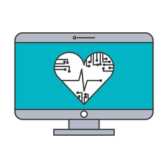 monitor computer heart monitoring circuit healthy technology vector illustration blue and gray