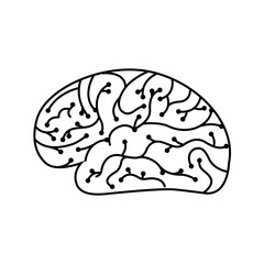 electronic circuit board brain in artificial intelligence process vector illustration outline image