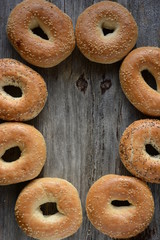Freshly baked homemade bagels with  sesame seed and poppy seed 