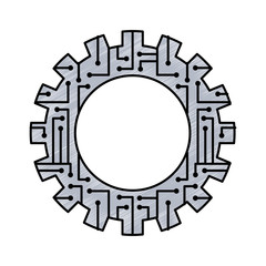 gear wheel and circuit board digital technology and engineering digital vector illustration blue drawing