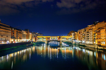 View of Ponte Vecchio at night. Florence, Italy