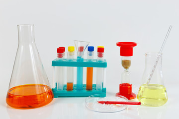 Tools and equipment for clinical studies on a white background