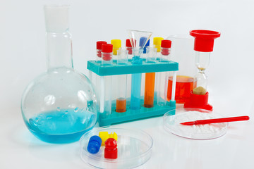 Tools and equipment for medical research on a white background