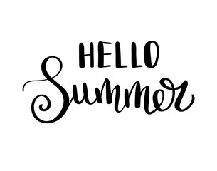 Brush lettering composition. Isolated phrase Hello, summer on white background