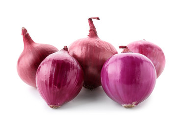 Red onions on white background