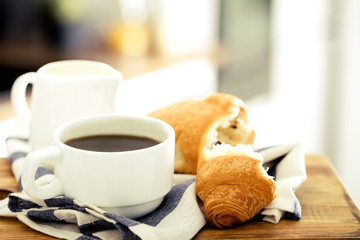 Morning coffee on the kitchen background